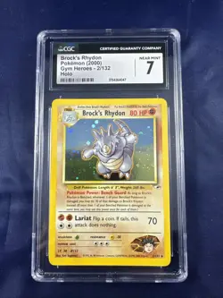 CGC 7 Brock's Rhydon 2000 Gym Heroes 2/132 Holo Pokemon Card - Image 1