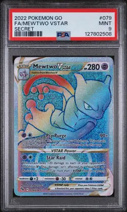 Pokemon Go Full Art Mewtwo VSTAR Rainbow Secret Rare 079/078 PSA 9 Mint - Image 1