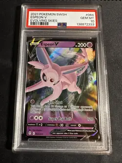 Pokemon TCG Espeon V Holo Ultra Rare Card 064/203 Evolving Skies PSA 10 - Image 1