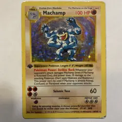 Pokemon Machamp 8/102 Pokemon Card TCG-1st Edition Shadowless Holo Rare 1999 - Image 1