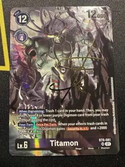 Digimon Card Titamon BT6-081 Signed SR Parallel English NM - Image 1
