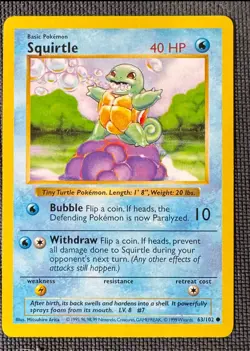 SQUIRTLE 63/102 C BASE SET SHADOWLESS POKEMON MP/LP - Image 1