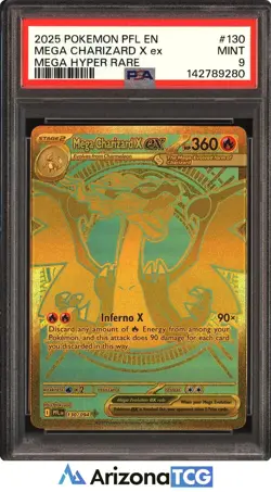 Pokemon 2025 Mega Charizard X ex 130/094 Gold Hyper Rare Phantasmal Flames PSA 9 - Image 1