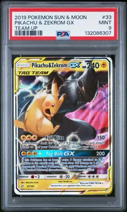 Pikachu & Zekrom GX 2019 Pokemon Sun & Moon #33/181 Team Up Holo PSA 9 - Image 1