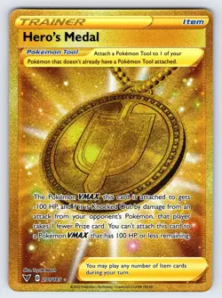 Hero's Medal 201/185 2020 Vivid Voltage Pokemon Card TCG Gold Secret Rare - Nm - Image 1