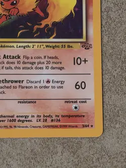 [ NM- ] Flareon 3/64 Jungle Holo Rare Unlimited Pokemon Card 1999 - Image 4