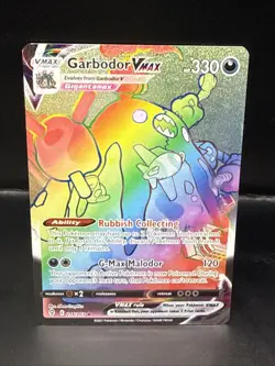 Pokemon TCG Garbodor VMAX 216/203 Evolving Skies Secret Rainbow Rare Holo Card - Image 1
