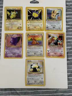 Pokemon Rare Lot Of 7 Cards Unplayed Eevee Pikachi Entei Promo Gengar Dragonite - Image 1