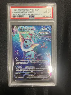 2021 POKEMON SWSH BLACK STAR PROMO #182 FULL ART/VAPOREON VMAX PSA 8 - Image 1