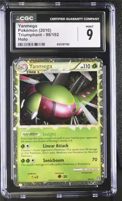 2010 POKEMON HG & SS TRIUMPHANT YANMEGA 98/102 PRIME HOLO FOIL CGC 9 - Image 1