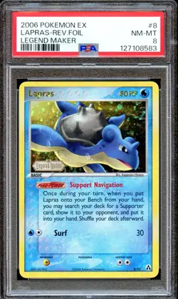 PSA 8 Lapras 8/92 Reverse Foil Stamped EX Legend Maker Pokemon Card NM - Image 1