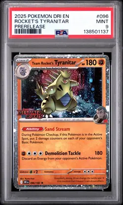 2025 POKEMON DRI EN-DESTINED RIVALS PRERELEASE TEAM ROCKET'S TYRANITAR PSA 9 - Image 1