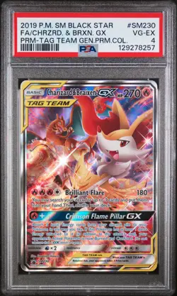 2019 POKEMON SM BLACK STAR PROMO #SM230 FULL ART/CHARIZARD & BRAIXEN GX PSA 4 - Image 1