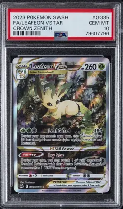 2023 POKEMON SWORD & SHIELD CROWN ZENITH #GG35 FULL ART/LEAFEON VSTAR PSA 10 - Image 1