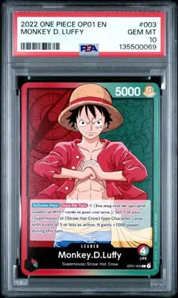 2022 ONE PIECE OP01-ROMANCE DAWN 003 MONKEY D. LUFFY PRE ERRATA PSA 10 GEM MINT - Image 1