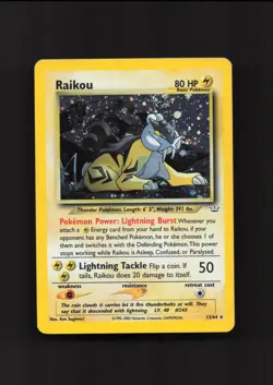 2001 Pokemon TCG Neo Revelation Raikou 13/64 Holo Rare SWIRL (MP) - Image 1