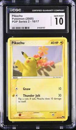 CGC 10 GEM MINT Pikachu 2005 POP Series 2 16/17 Pokemon Card - Image 1