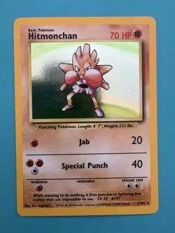 Pokemon TCG Hitmonchan Holo Rare Card Base Set 7/102 LP Condition - Image 1
