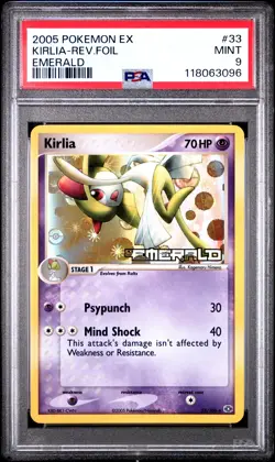 2005 POKEMON EX EMERALD #33 KIRLIA-REVERSE FOIL PSA 9 - Image 1