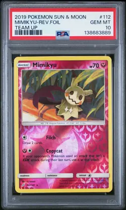 2019 POKEMON SUN & MOON TEAM UP #112 MIMIKYU-REVERSE FOIL PSA 10 - Image 1