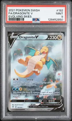 2021 POKEMON SWORD & SHIELD EVOLVING SKIES #192 FULL ART/DRAGONITE V PSA 9 - Image 1