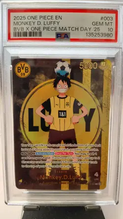 2025 ONE PIECE PROMOS BVB X ONE PIECE MATCH DAY 2025 #003 MONKEY D. LUFFY PSA 10 - Image 1