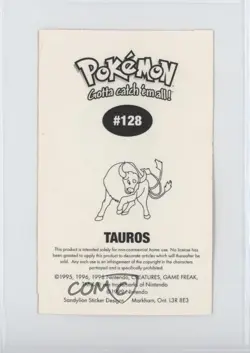 Tauros Sandylion Pokemon Sticker Cards #128 1999 - Image 2