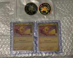 2 X Pokemon Pikachu 30th Anniversary Celebrations Holo Card 051/162 and Coin - Image 1