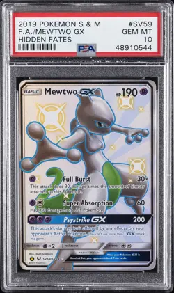 2019 POKEMON SUN & MOON HIDDEN FATES #SV59 FULL ART/MEWTWO GX PSA 10 - Image 1