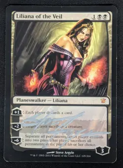 MTG Liliana of the Veil- DAMAGED- Signed -Innistrad Magic Card # 105 - Image 1