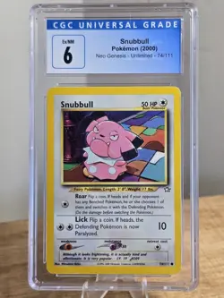 Pokemon TCG CCG Snubbull 74/111 VTG Neo Genesis Unlimited Graded 6 CGC Slab - Image 1