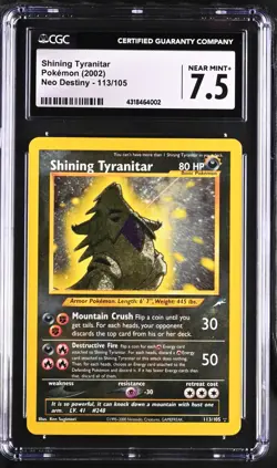 2002 Pokemon Neo Destiny Shining Tyranitar #113/105 CGC 7.5 NEAR MINT! - Image 1