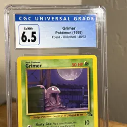 VTG Pokemon TCG 1999 Fossil Unlimited 48/62 Grimmer Graded Slab CGC 6.5 Dark 90s - Image 2