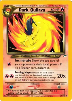 Pokemon TCG Dark Quilava Neo Destiny Card 39/105 Unlimited Uncommon LP - Image 1