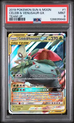 Celebi & Venusaur GX PSA 9 - 1/181 Ultra Rare Holo - 2019 Pokemon Team Up SM Tag - Image 1