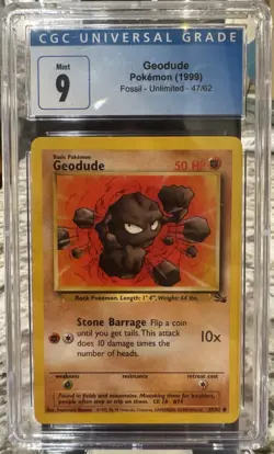 CGC 9 MINT GEODUDE 47/62 1999 FOSSIL UNLIMITED Pokemon TCG - Image 1