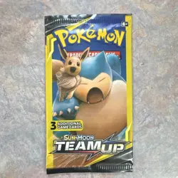 Pokemon Sun & Moon Team Up Booster Pack 3 Cards Snorlax Eevee factory seal - Image 1