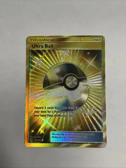 Pokemon TCG Ultra Ball Gold Secret Rare Card 161/149 Sun and Moon Base Set - Image 1