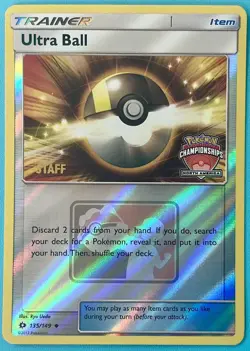 2017 Pokemon TCG Sun & Moon NAIC Ultra Ball 135/149 STAFF Stamped Holo - Image 1