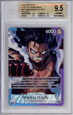 BGS GEM MINT 9.5 Monkey D Luffy One Piece Alt Art Leader OP11-040 - Image 1