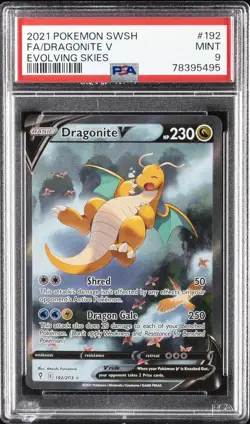 2021 POKEMON SWORD & SHIELD EVOLVING SKIES #192 FULL ART/DRAGONITE V PSA 9 - Image 1