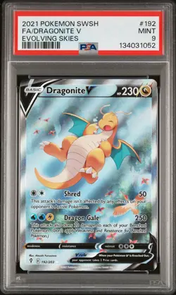 2021 POKEMON SWORD & SHIELD EVOLVING SKIES #192 FULL ART/DRAGONITE V PSA 9 - Image 1