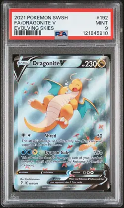 2021 POKEMON SWORD & SHIELD EVOLVING SKIES #192 FULL ART/DRAGONITE V PSA 9 - Image 1