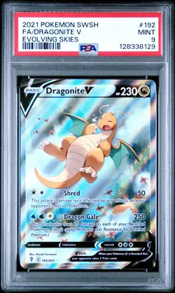 2021 POKEMON SWORD & SHIELD EVOLVING SKIES #192 FULL ART/DRAGONITE V PSA 9 - Image 1