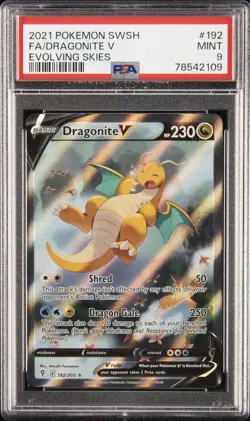 2021 POKEMON SWORD & SHIELD EVOLVING SKIES #192 FULL ART/DRAGONITE V PSA 9 - Image 1