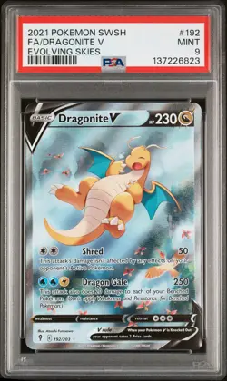 2021 POKEMON SWORD & SHIELD EVOLVING SKIES #192 FULL ART/DRAGONITE V PSA 9 - Image 1