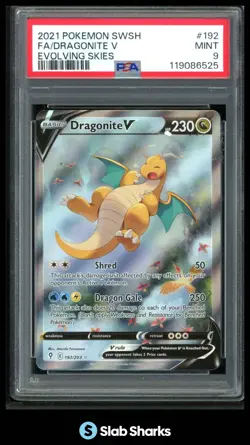 2021 POKEMON SWORD & SHIELD EVOLVING SKIES #192/203 DRAGONITE V FULL ART PSA 9 - Image 1