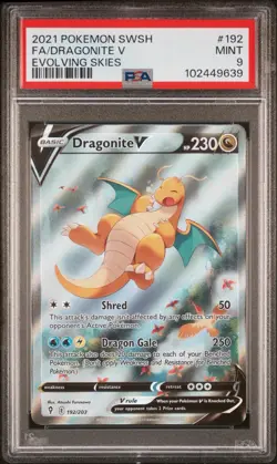 PSA 9 MINT 2021 POKEMON SWORD & SHIELD EVOLVING SKIES #192 FULL ART/DRAGONITE V - Image 1