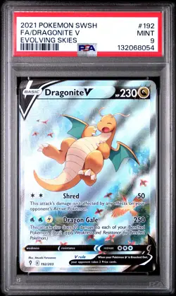 2021 POKEMON SWORD & SHIELD EVOLVING SKIES #192 FULL ART/DRAGONITE V PSA 9 - Image 1