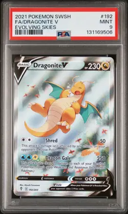 2021 POKEMON SWORD & SHIELD EVOLVING SKIES #192 FULL ART/DRAGONITE V PSA 9 - Image 1